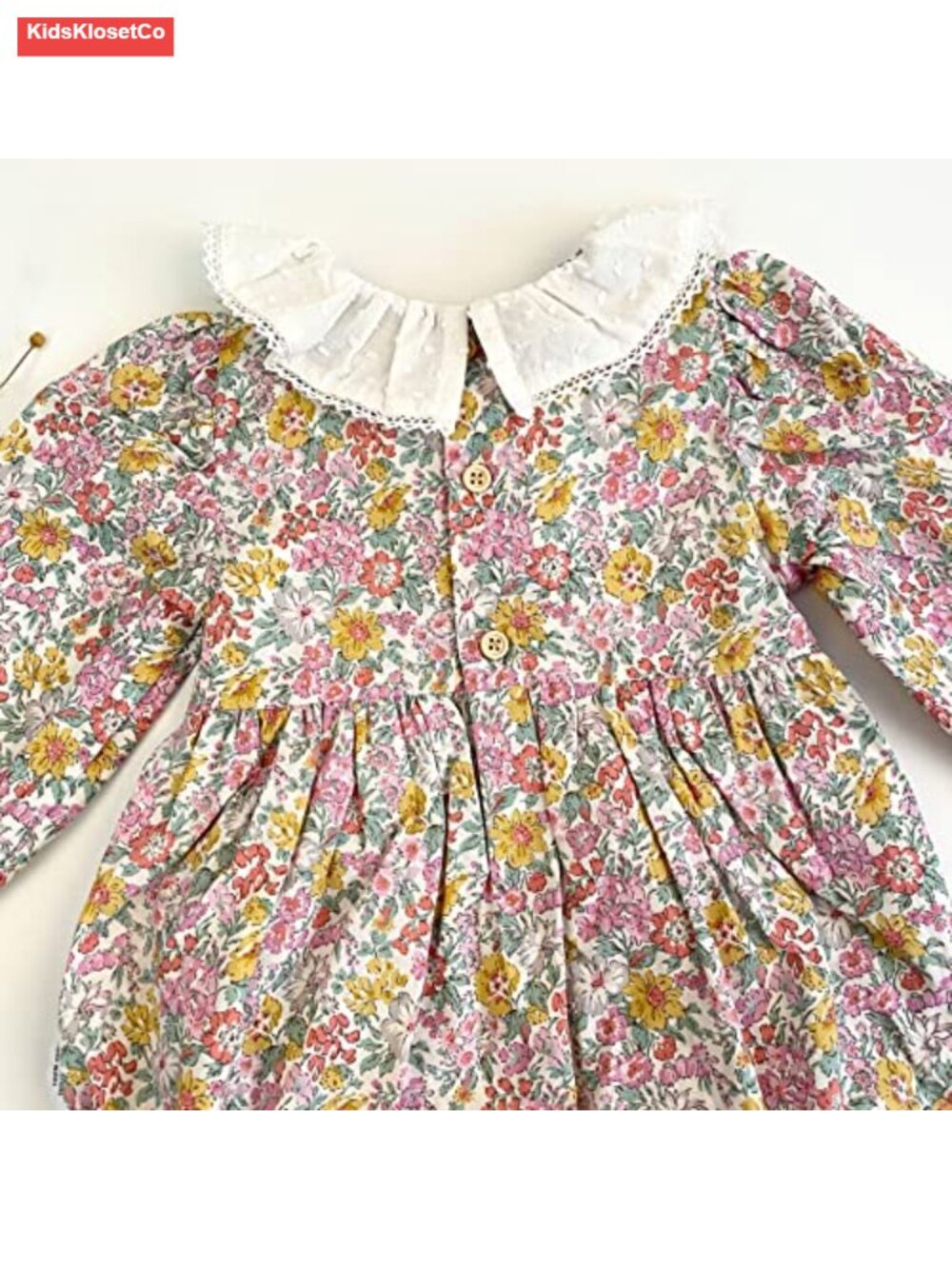 Baby Girl Floral Romper Long Sleeve Cotton Smocked Crotch Button - Picture 3 of 5